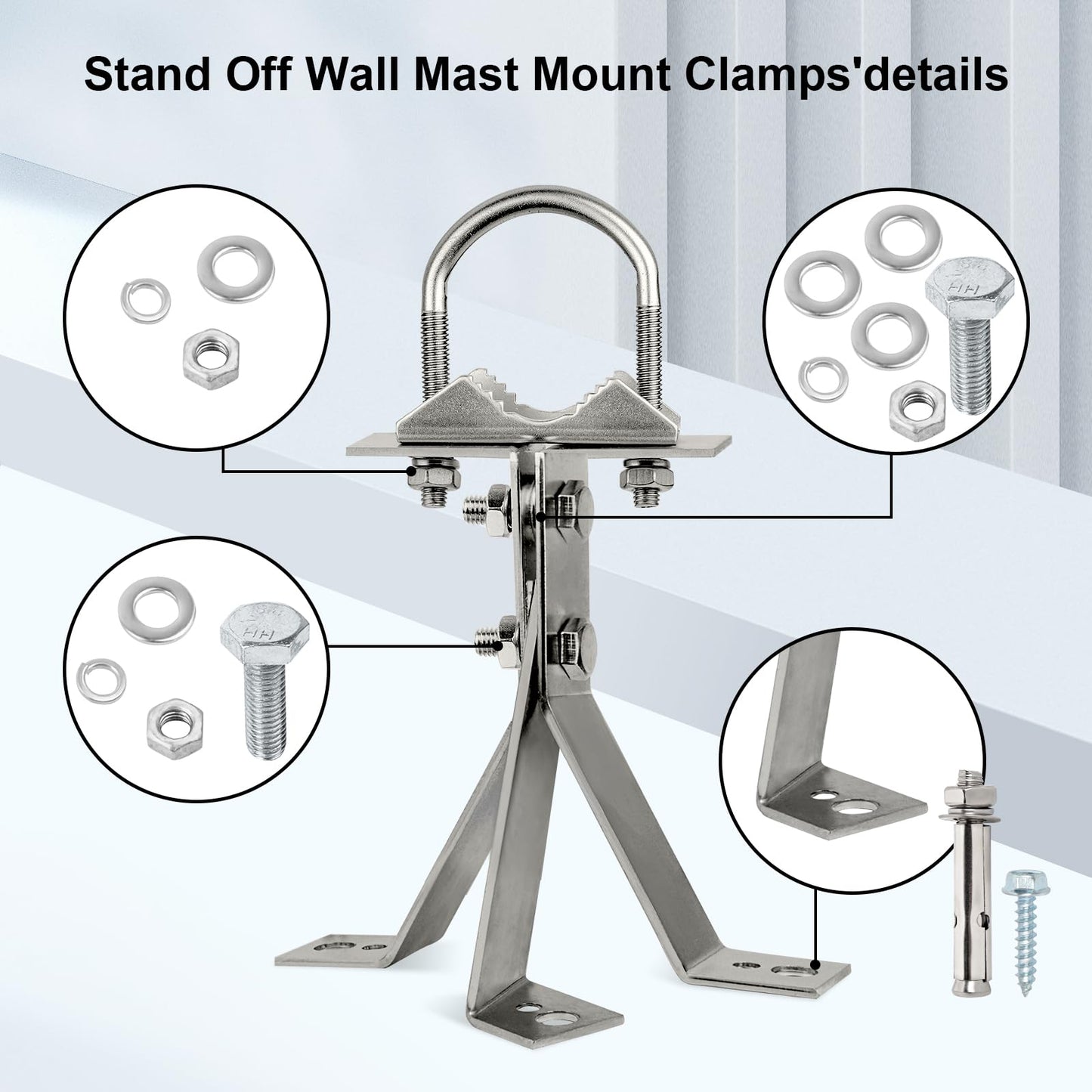 XRDS-RF Antenna Wall Mount 6 Inch Heavy-Duty Stand Off Wall Mast Mount Windproof Antenna Mounting Bracket (2-Leg + 3-Leg)