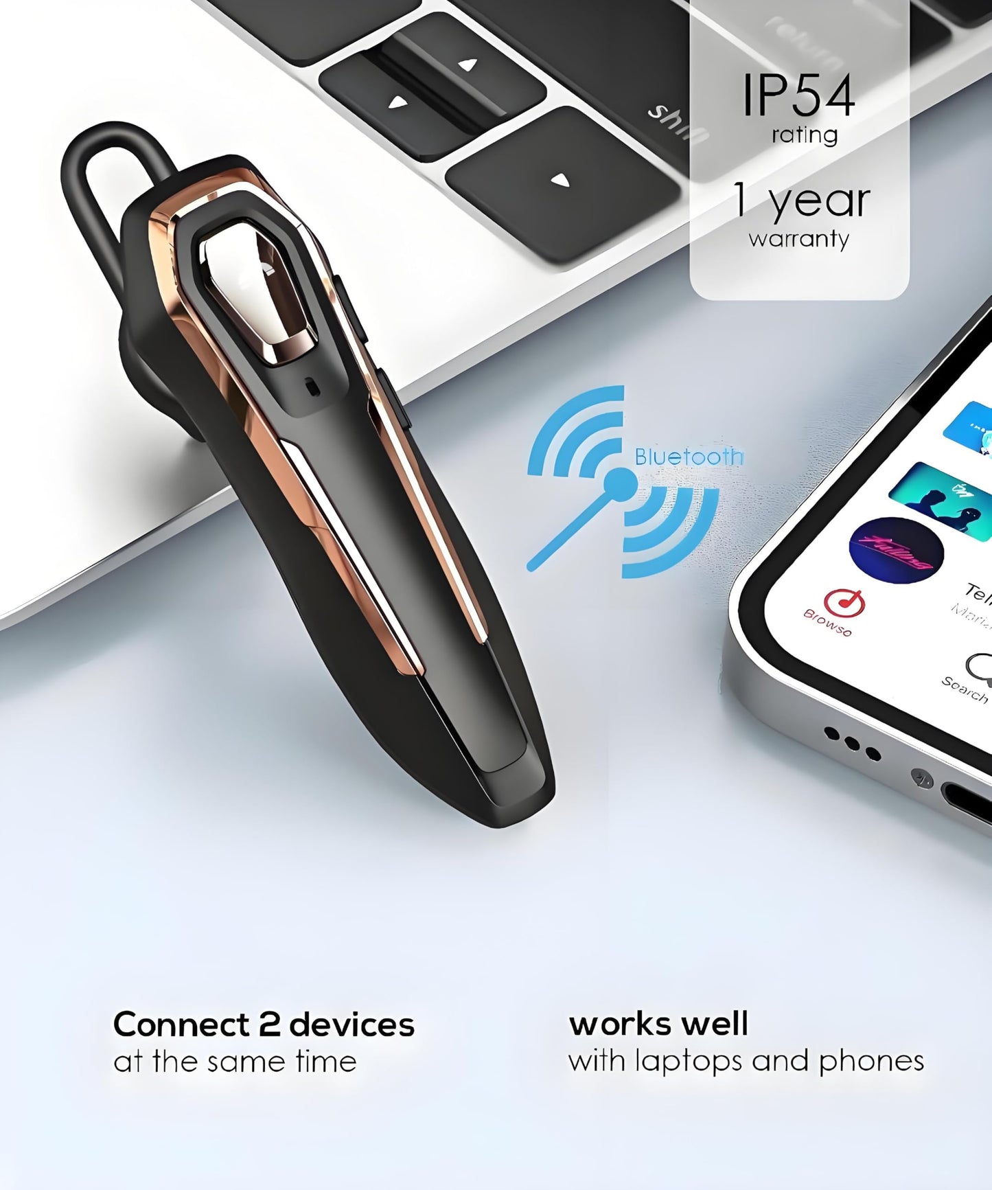 Single Ear Bluetooth Headset V5.4 Noise Canceling Microphone, Bluetooth Earpiece, 36Hrs Talk Time, Hands-Free Wireless Headset