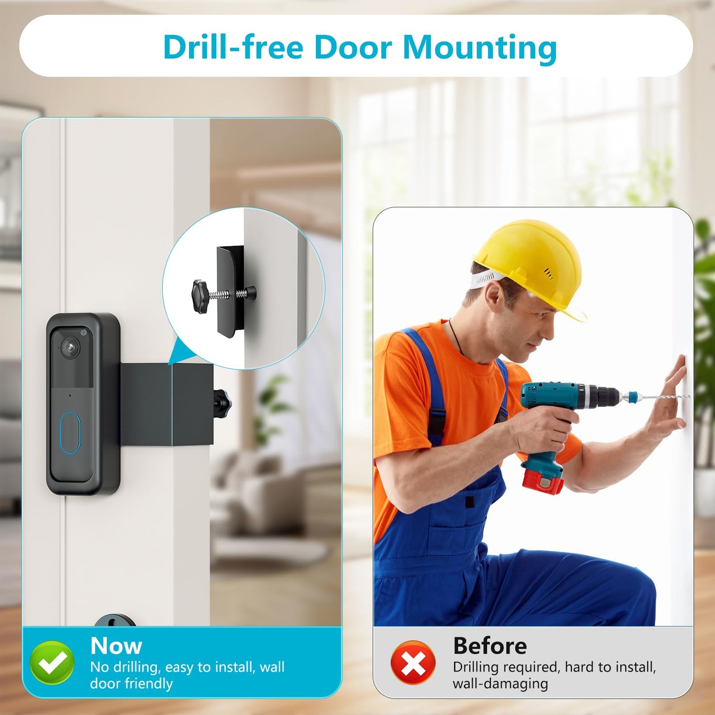 Anti-Theft Blink Doorbell Mount, No-Drill Mounting Bracket for All-New Blink Video Doorbell Camera, Non-Blocking Motion Sensor, Easy to Install, Door