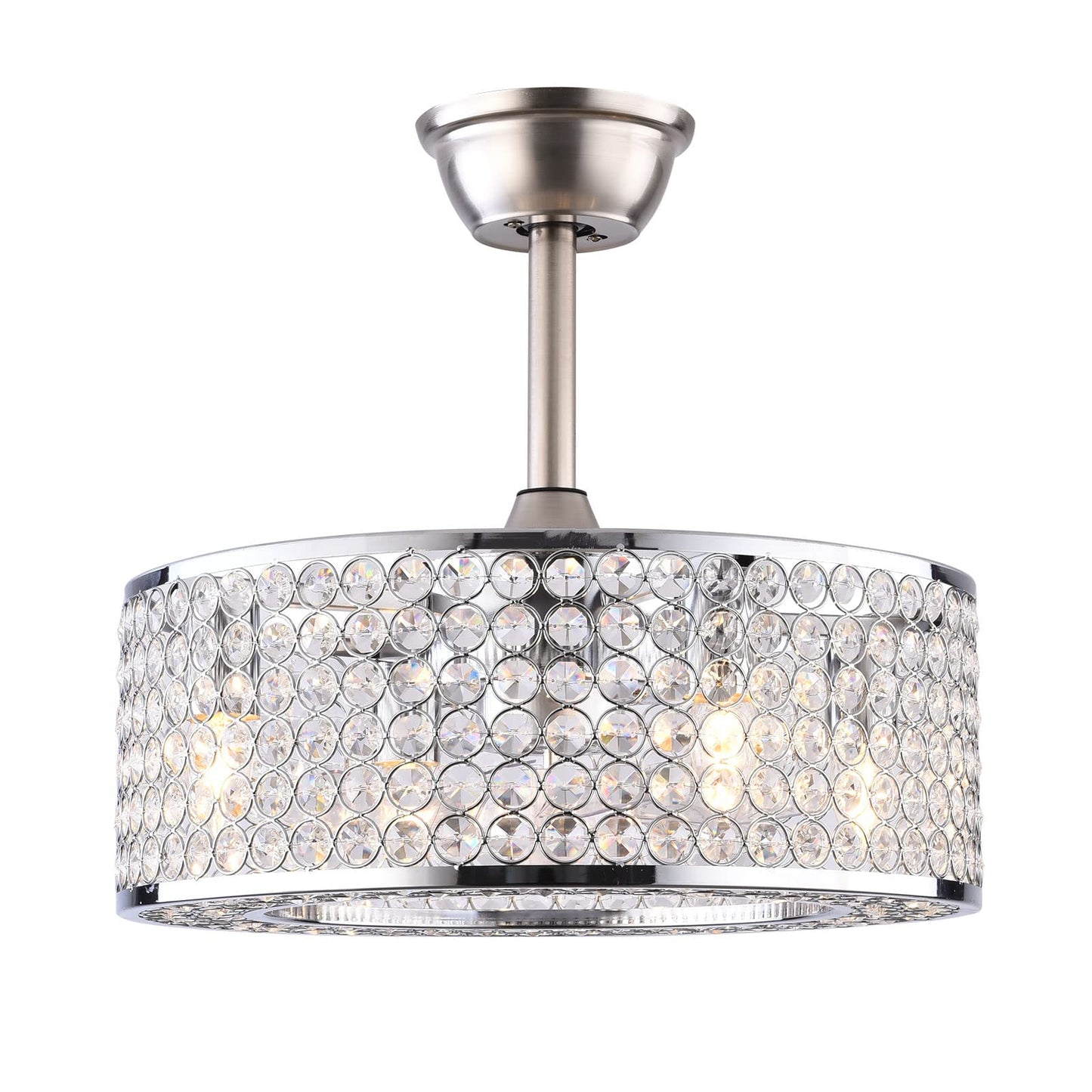 Industrial Cage Semi Flush Mount Light with Fan,18 Inch Ceiling fan Light with Remote Control,Crystal Shade Design,Acrylic Blades,Enclosed Fan,Quiet