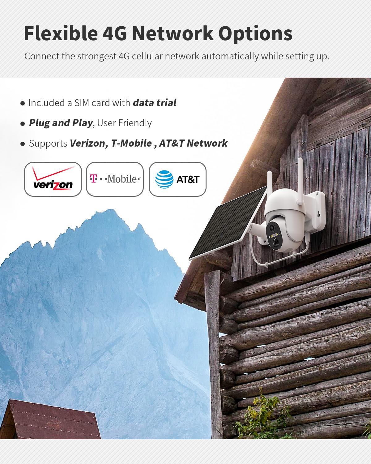 Ebitcam 4G LTE Cellular Security Camera Includes SIM Card(Support Verizon/AT&T/T-Mobile), 2K Solar Outdoor Cam Wireless Without WiFi Needed, 360° Live