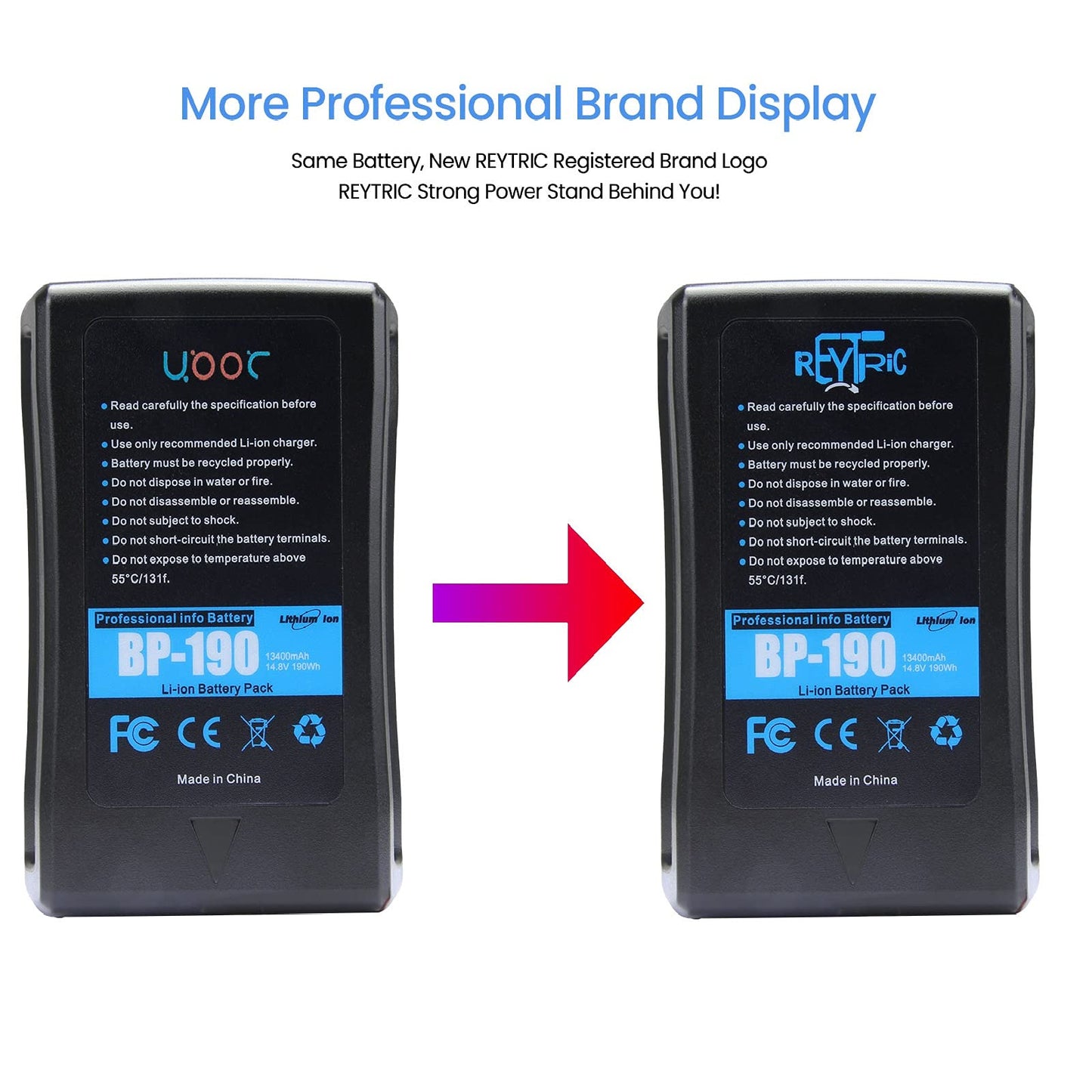 REYTRIC 190Wh(13400mAh) V Mount/V-Lock Battery Compatible Video Camera Camcorder Broadcast LED Light with D-Tap Charger
