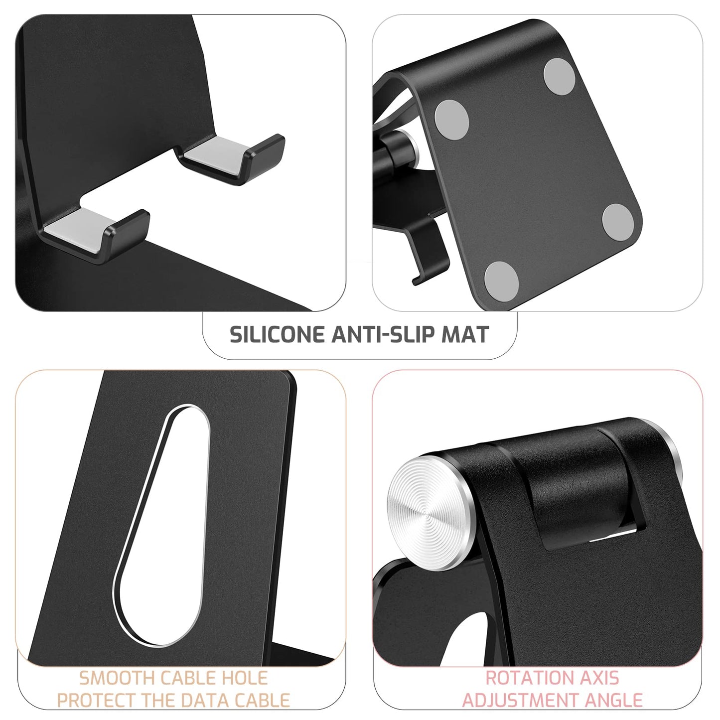 Bidponds Adjustable Aluminum Alloy Cell Phone Stand,Desktop Metal Phone Holder,Smartphone Cradle,Black