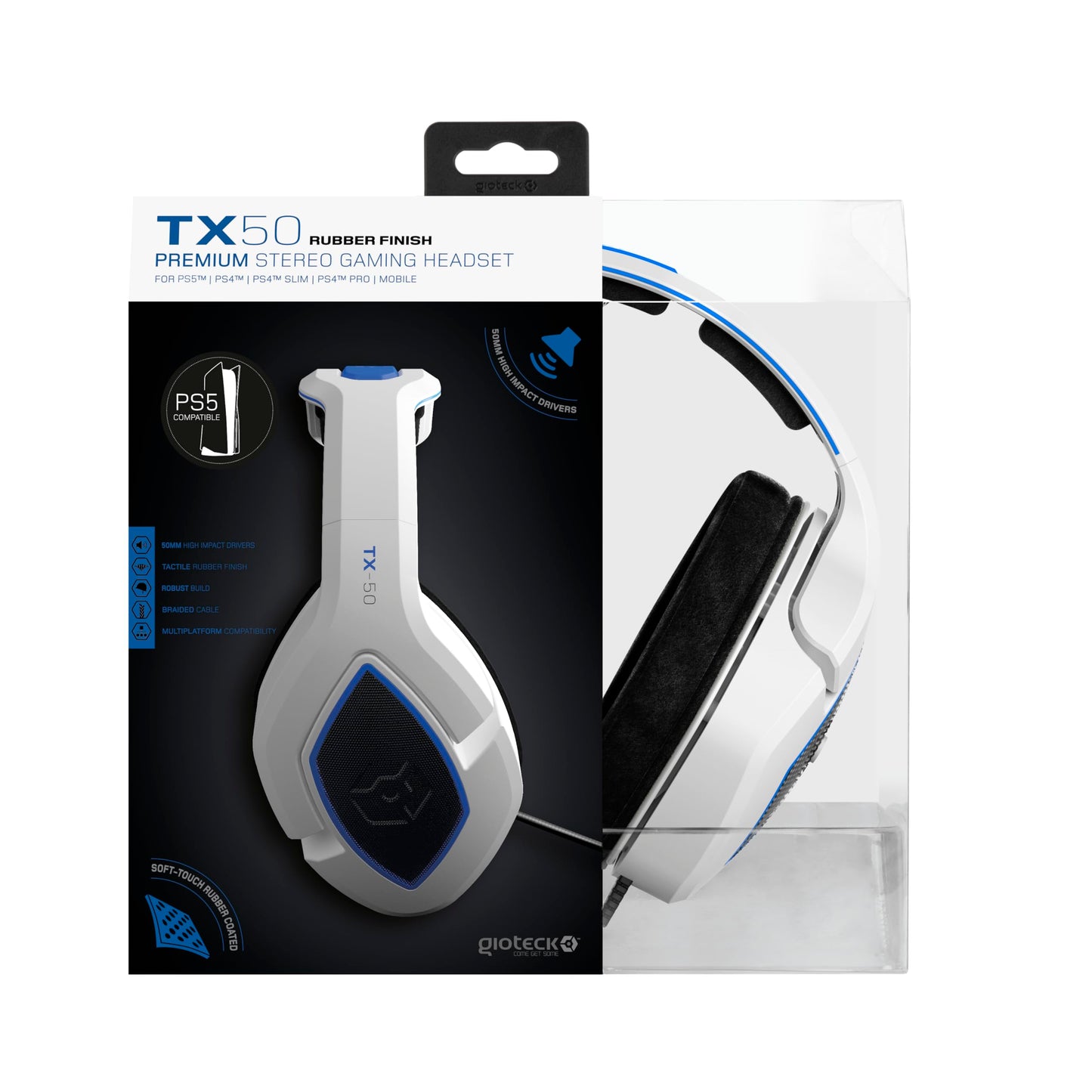 Gioteck TX50 Earphones with Microphone 3.5mm Jack for PS5 Xbox Series X and PC (White and Black)
