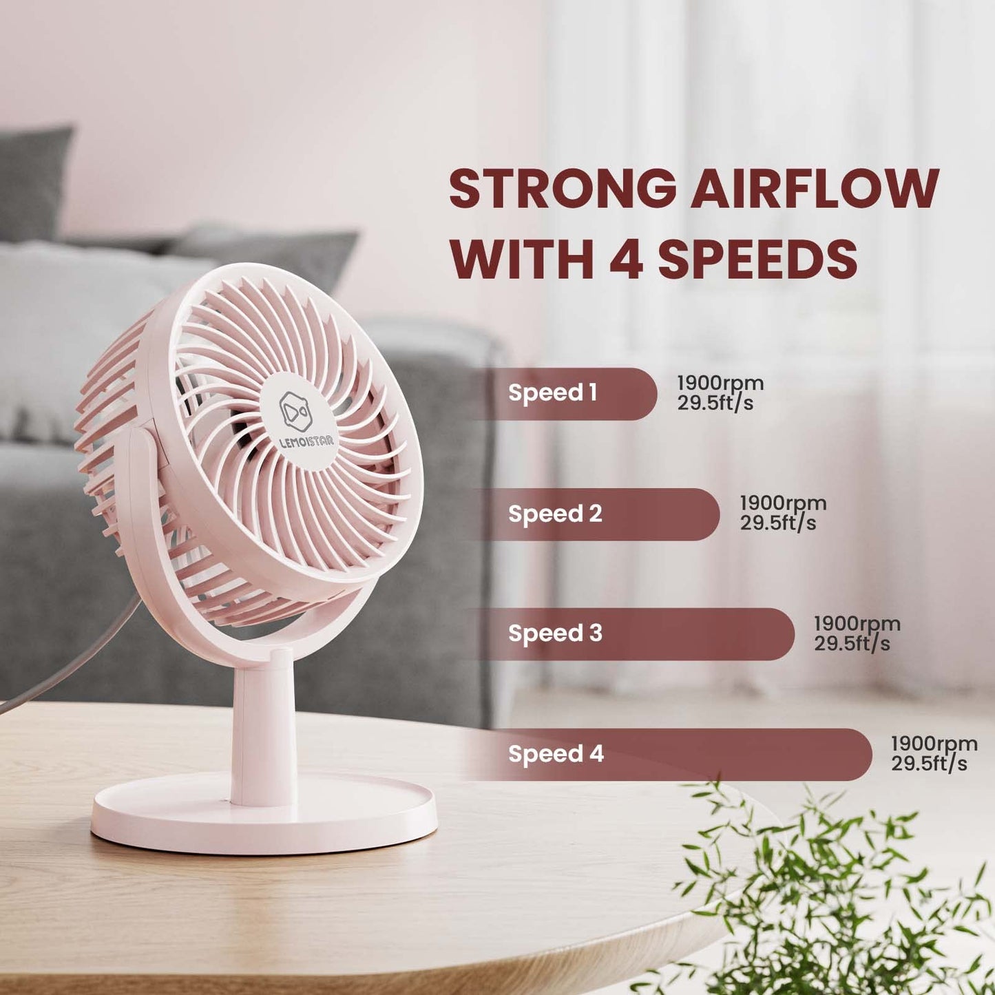 Shinebella 4 Speeds Small Desk Fan with Strong Airflow, Personal Portable Mini USB Fan, Quiet, 310 Degree Rotation, Detachable, Easy to Clean
