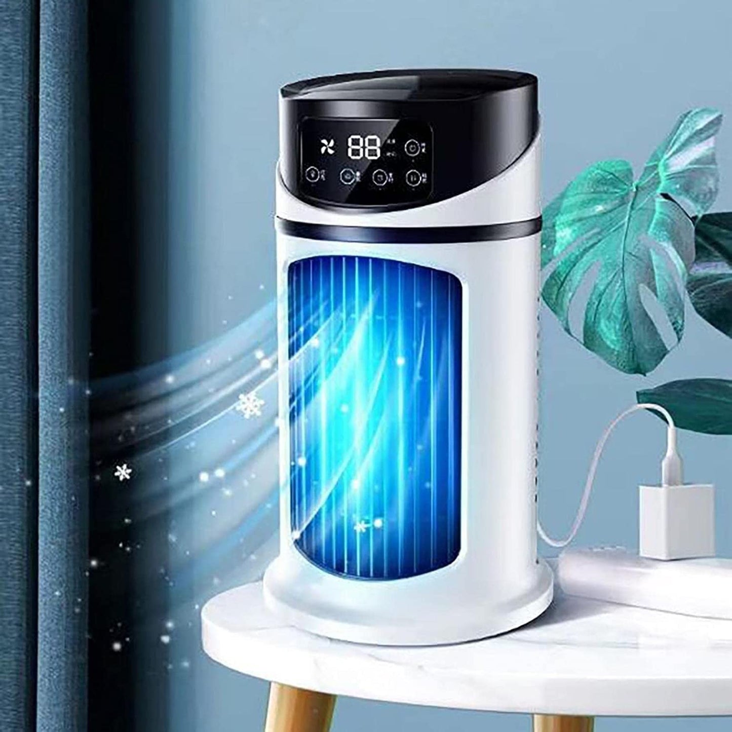 YWangQiang Oscillating Tower Fan USB Tower Fan, 2-in-1 Bladeless Small Fan with 3 Speeds 2 Ways Add Water 50° Oscillation 12H Timer,Quiet Tower Fan
