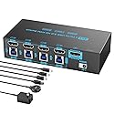 8K HDMI 2.1 KVM Switch 4 Computers 4 Port USB 3.0 8K@60Hz/4K@144Hz 4 In 1 Out Keyboard Mouse KVM Switches EDID Emulator for 4 PCs Share 1 Monitor