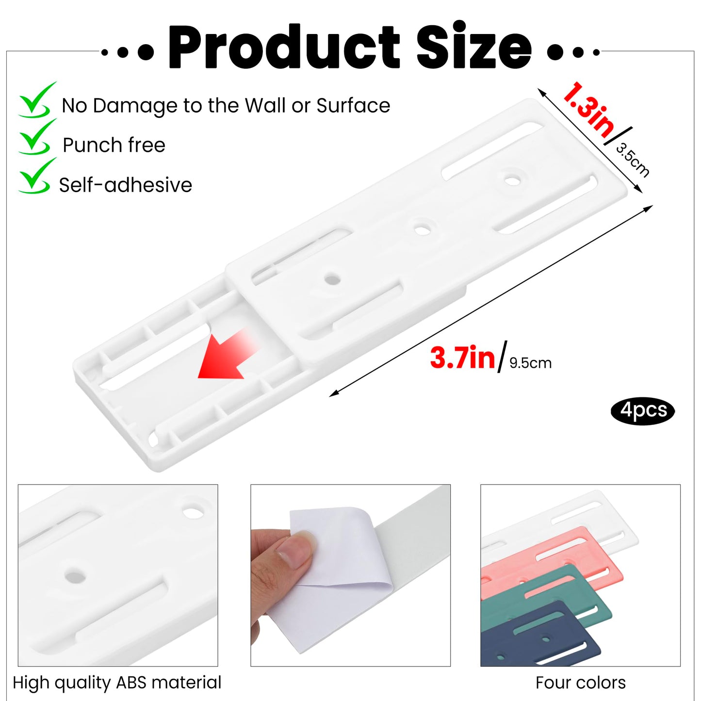 Umbrotiger Adhesive Power Strip Holder 4 Pack Wall Mount Surge Protector Organizer, Refrigerator Mounted Outlet Holder for Home Office, Multi Pack