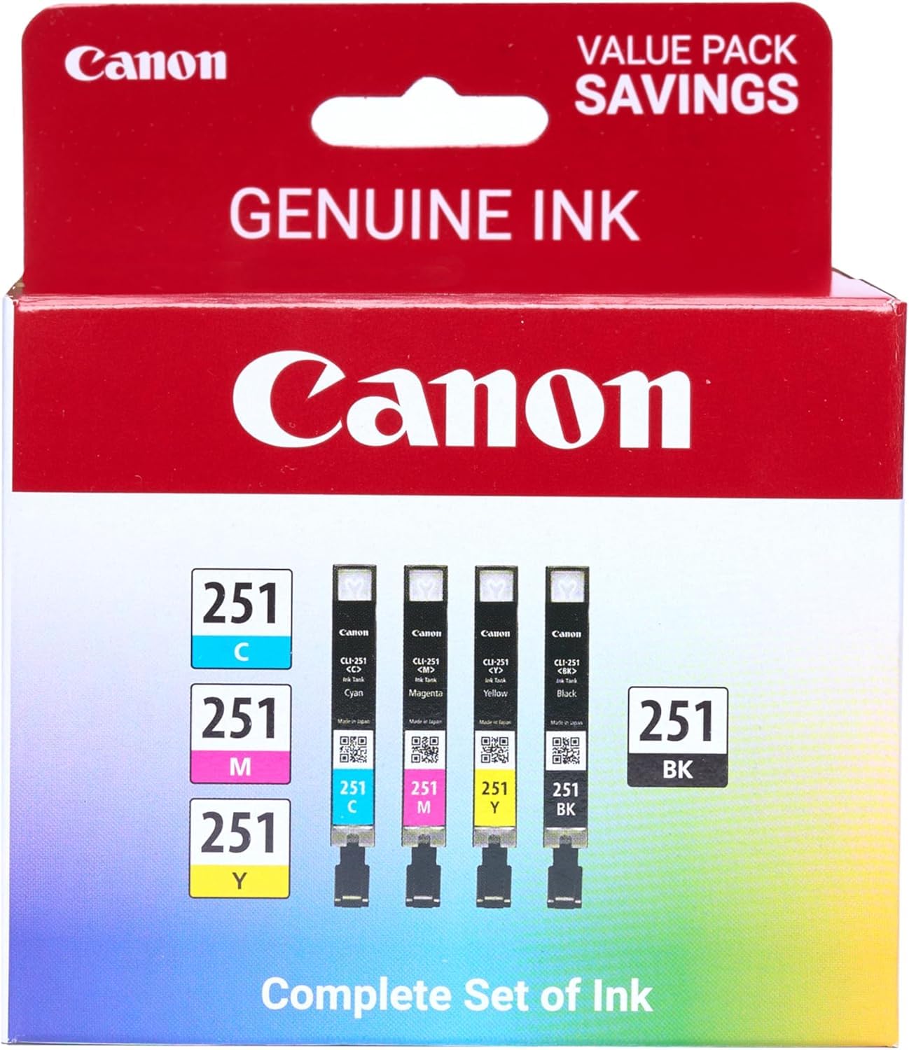Genuine Canon PGI-250 (6497B001) CLI-251 (6513B004) Color (Black, Cyan,Magenta,Yellow) Ink Tank 5-Pack