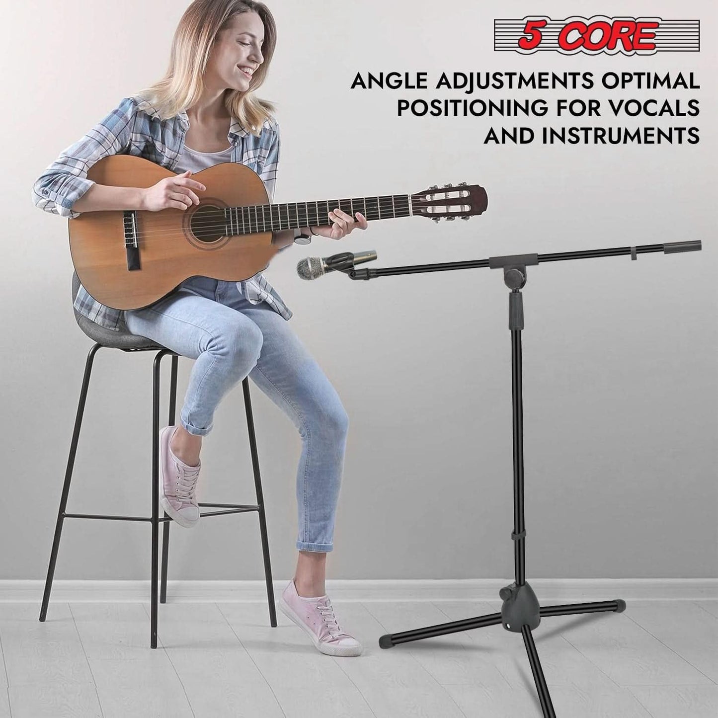 5 Core Mic Stand Floor Pair Universal Height Adjustable Tripod Microphone Stands w Extending Telescoping Boom Arm - MS 080 2Pcs