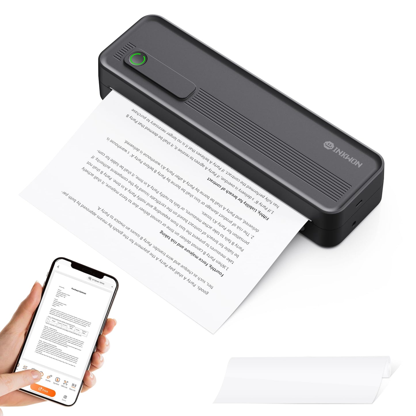 InkWon A41 Bluetooth Thermal Printer, Portable Inkless Printer for Travel Supports 8.5 x 11 Inch Paper, Small Mobile Printing Device Ideal for Office