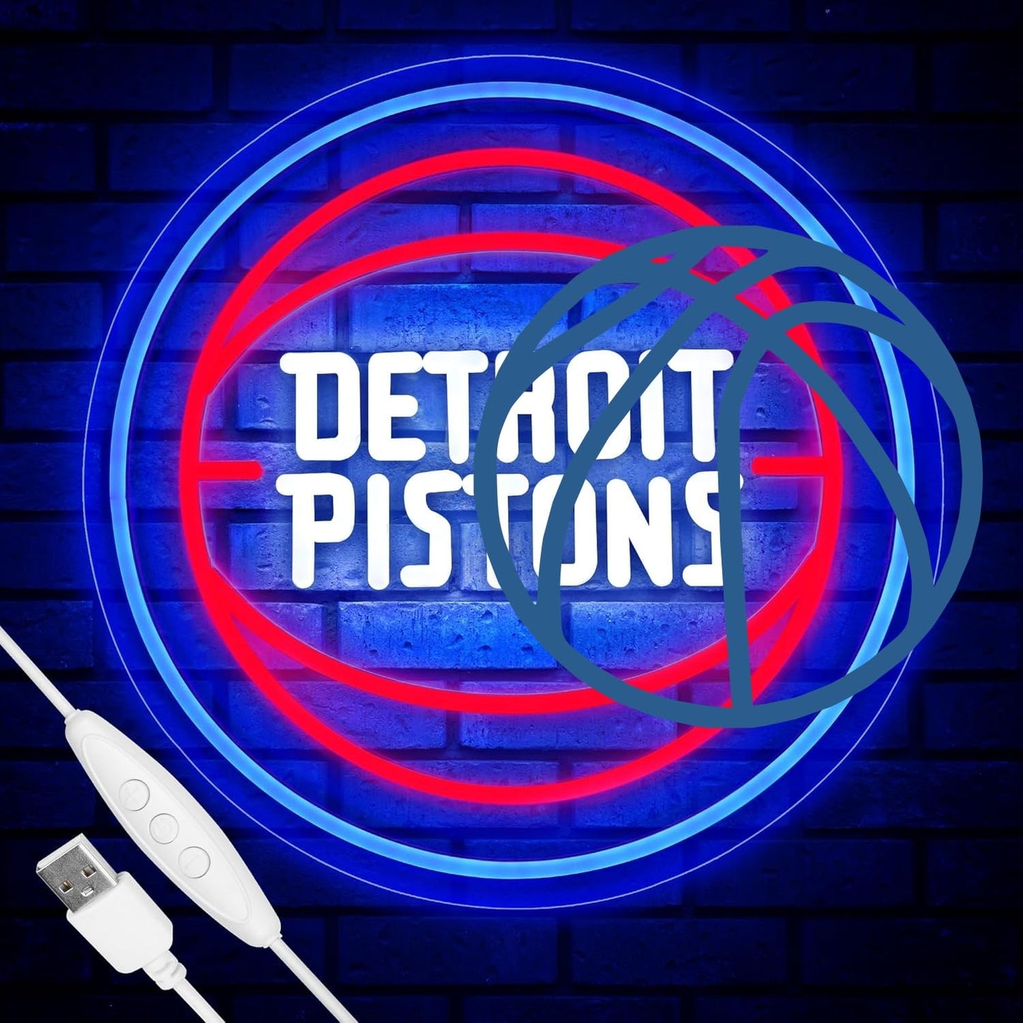 Basketball Team Neon Sign, Sport Light Up Dimmable Basketball Team Logo Hanging USB Powered Led Neon Sign for Wall Decor, Bedroom, Man Cave, Party