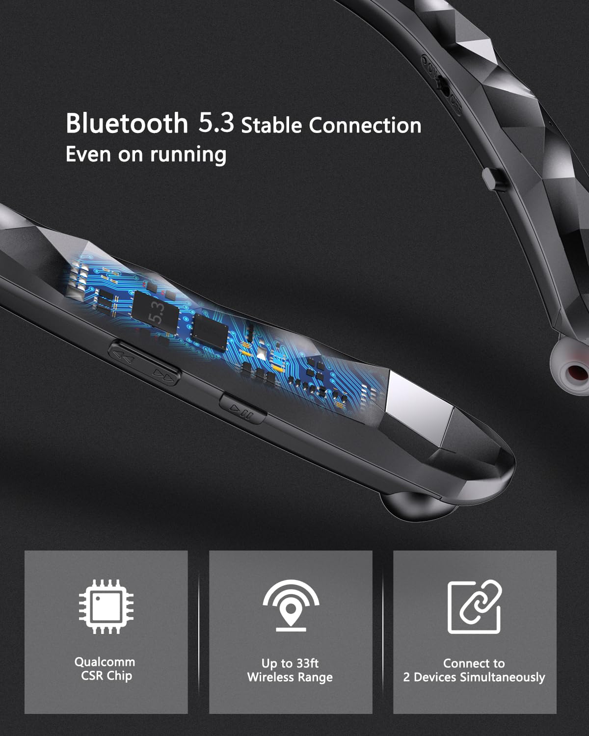 Finpola Bluetooth Neckband Headphones, Retractable Headphone Bluetooth 5.3 & IPX5 Waterproof, Neckband Headphones Vibration Call Alerts with 16H Talk…