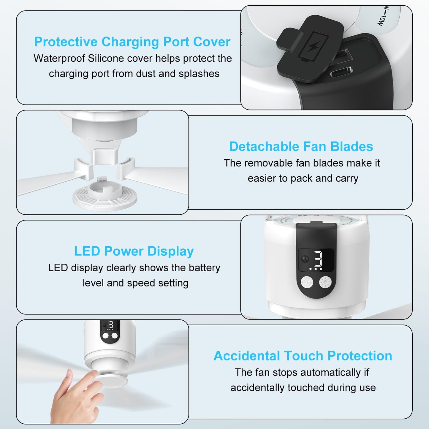18" Camping Ceiling Fan with Light,15600mAh Battery,3-Speed Fan & Light