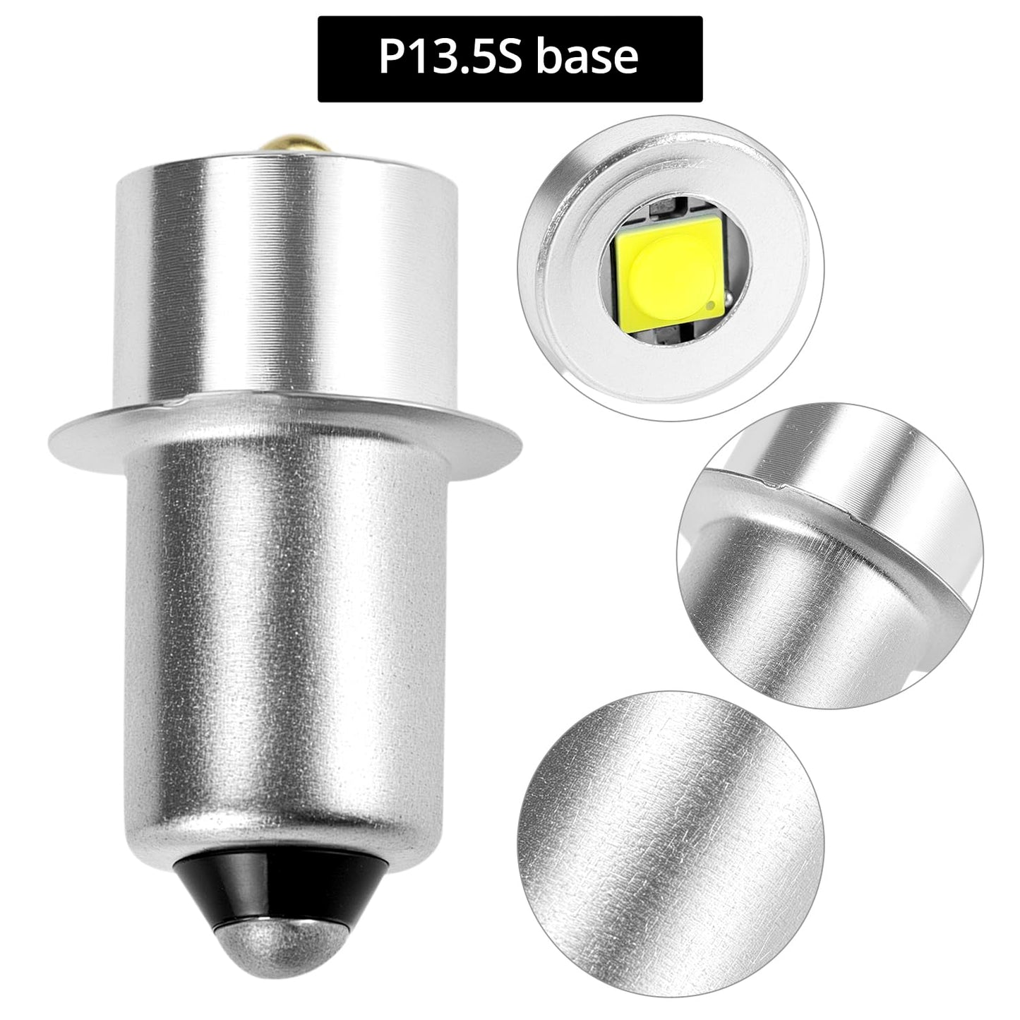 QWORK 5 Pieces LED Bulb 3W DC 4-12V P13.5S Base Flashlight Bulbs Replacement Kit - 220 Lumens for C&D Cell Flashlights, Daylight White