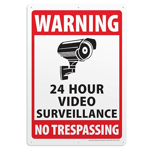 6-Pack Video Surveillance Sign, Rust Free Aluminum Reflective Metal Signs, Indoor or Outdoor No Trespassing Security Warning, Use for Home Business