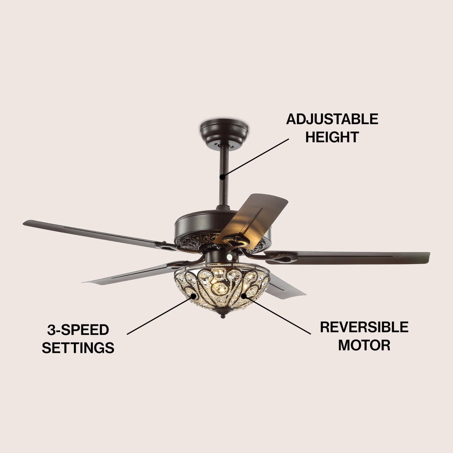JONATHAN Y Ali 48" 3-Light Metal LED Ceiling Fan, Oil Rubbed Bronze