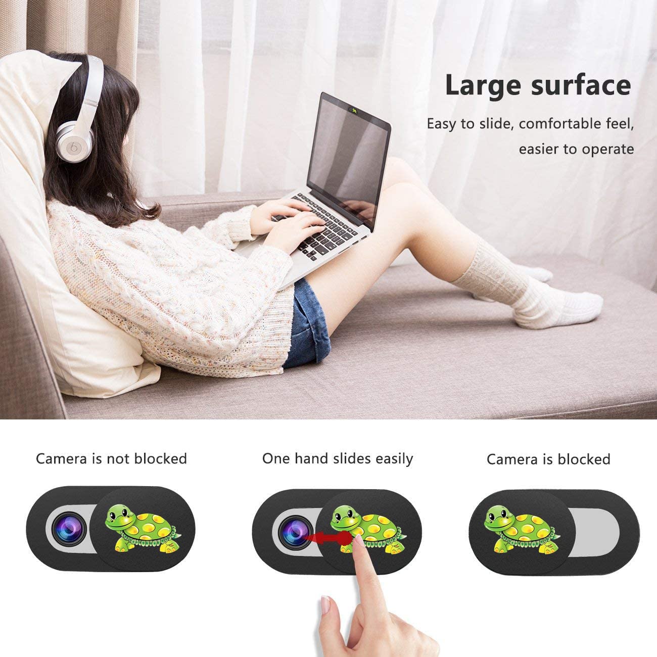 Emoonland 3 Pack Laptop Web Camera Cover Ultra Thin (0.027in) Webcam Cover Slide Turtle Printed