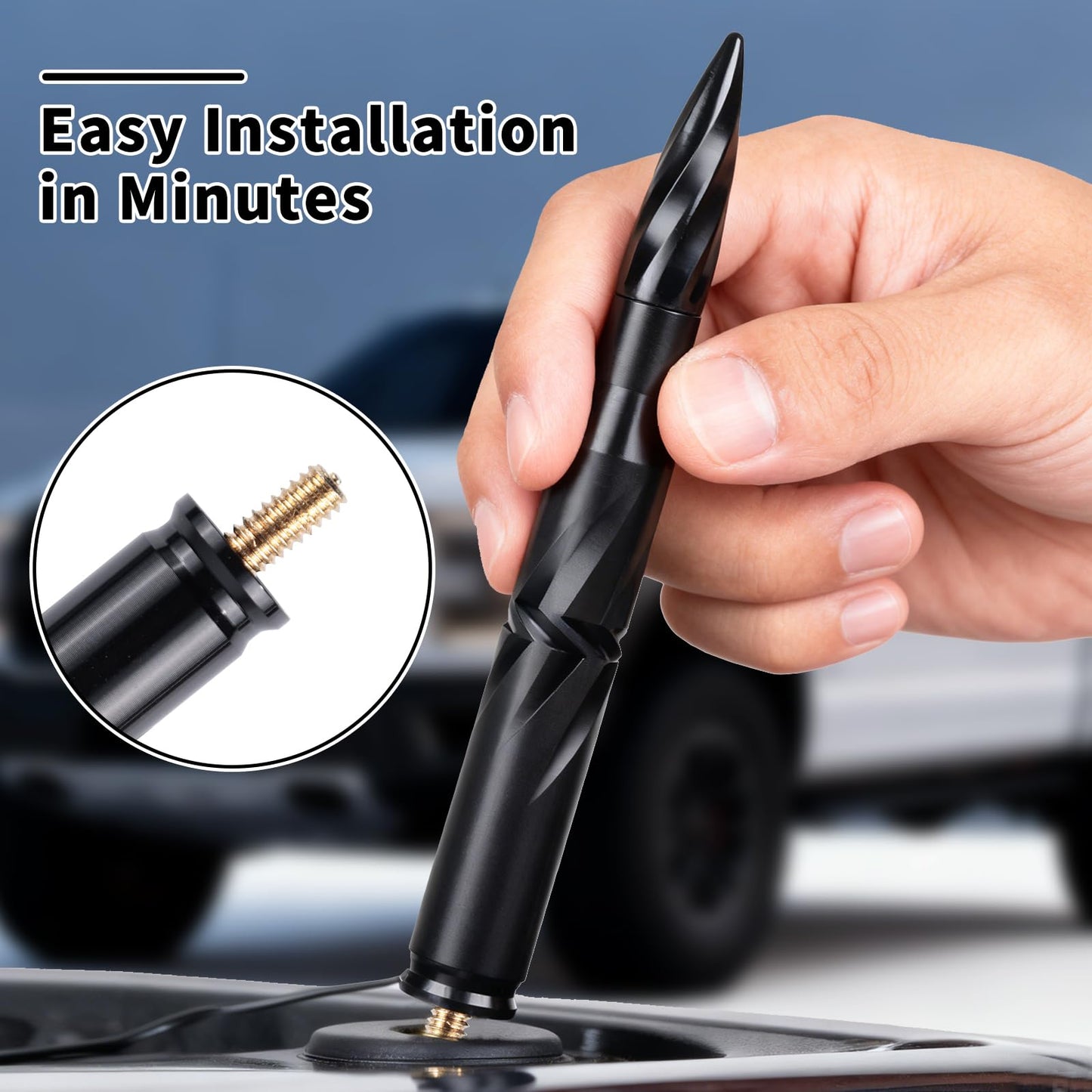 SUNEIFU Car Antenna, Short Stubby Bullet Style Mast Replacement, Premium Signal Reception Waterproof Car Stereo Aerial Compatible with Ford, Dodge