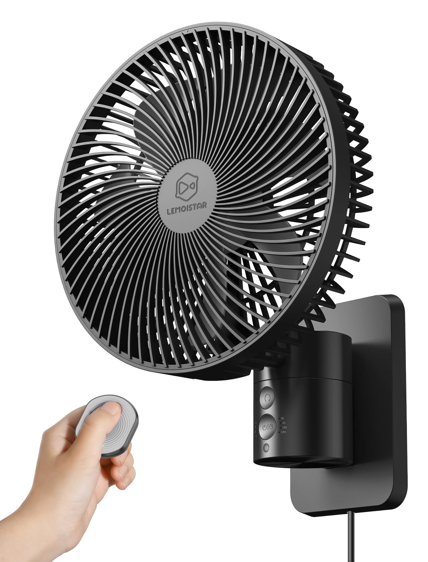 8.5-Inch Quiet Wall-Mounted Oscillation Fan with Remote & Timer, 4-Speed Adjustable for Small Bathrooms, Indoor Bedroom Cooling for RV, Adjustable