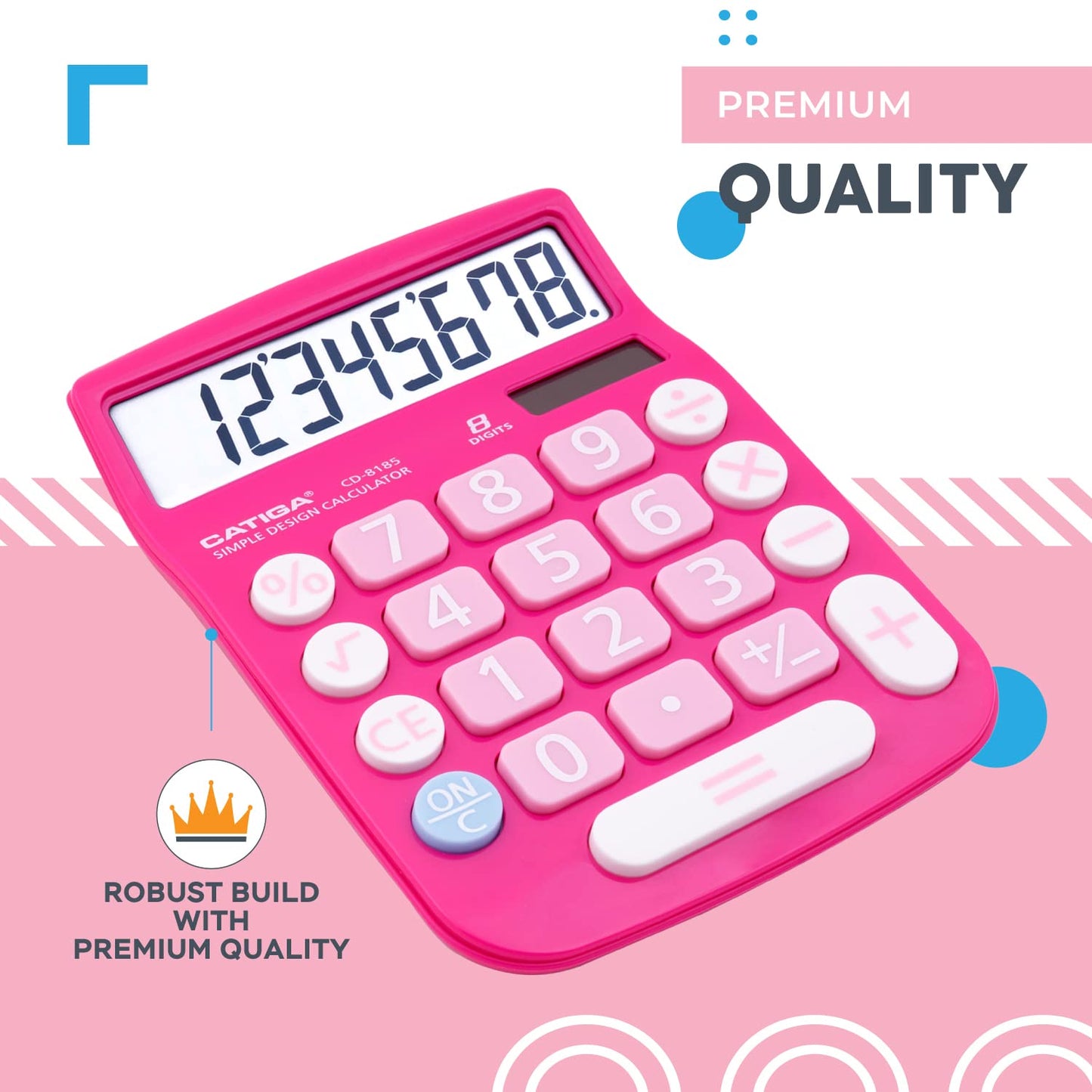 CATIGA Desktop Calculator 8 Digit with Solar Power and Easy to Read LCD Display, Big Buttons, for Home, Office, School, Class and Business, 4 Function