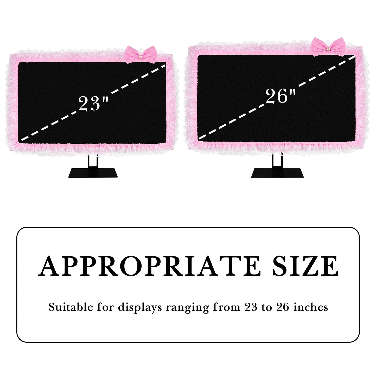 ReignSword 2 Pack Cute Computer Monitor Cover, 23''-26'' Elastic Monitor Dust Cover with Bow Knot, Lovely Monitor Accessories Screen Monitor