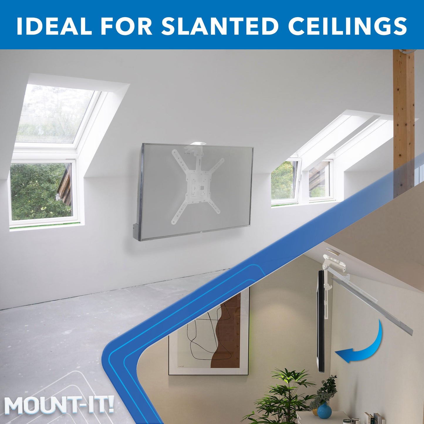 Mount-It! Fold-Up Ceiling TV Mount for 23-55 Inch TVs, Space-Saving Flip Down Bracket for Flat & Slanted Ceilings, Retractable Adjustable Tilt