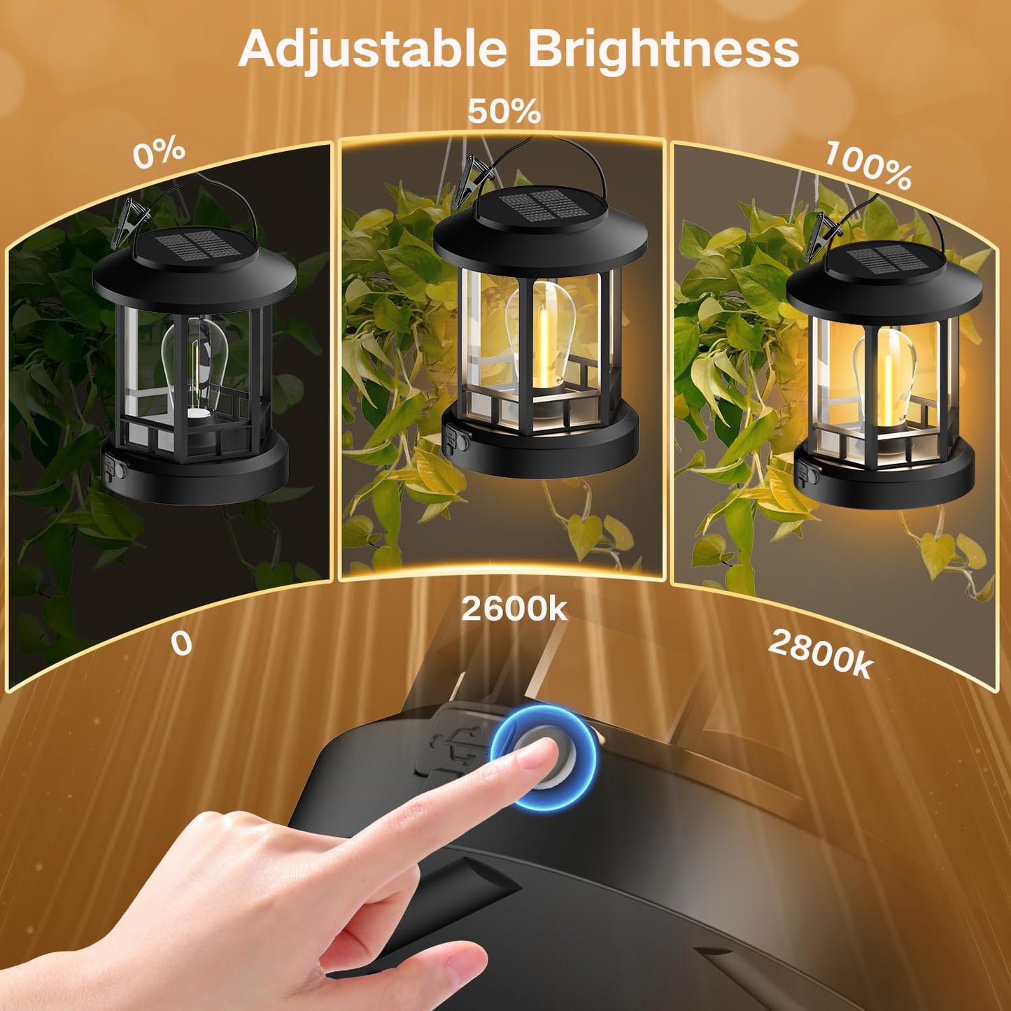 2 Pack Sloar Lanterns Outdoor Waterproof, Hanging Solar Lights with Clip Adjustable Brightness, Retro Solar Powered Lantern for Yard Garden Path