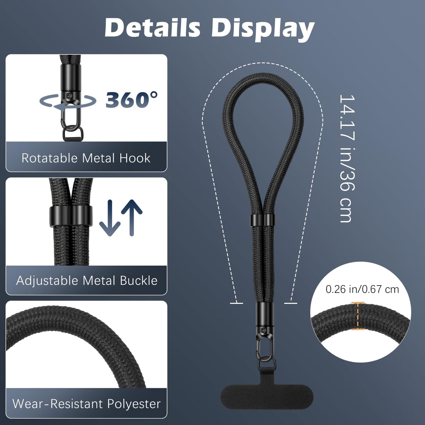 MoKo 2 Pack Phone Wrist Strap Anti-theft, Adjustable Hand Wrist Phone Lanyard with 360° Rotating Hook and Tether Tabs, Cellphone Wristlet Strap