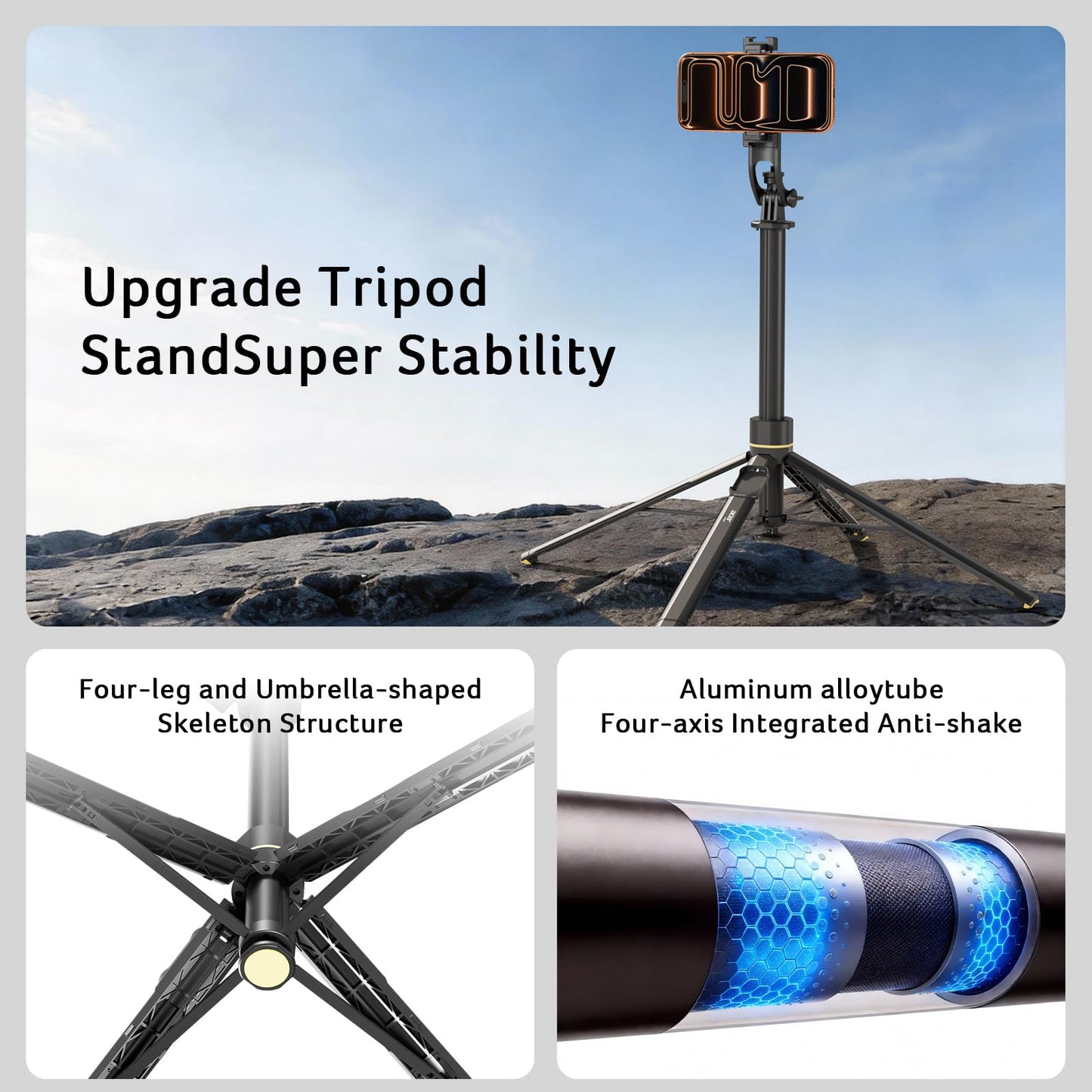 Acer Gadget Magnetic Tripod for iPhone - 70.8” Magnetic Phone Tripod with Auto Open Magnetic Phone Mount Bluetooth Remote Adjustable Height
