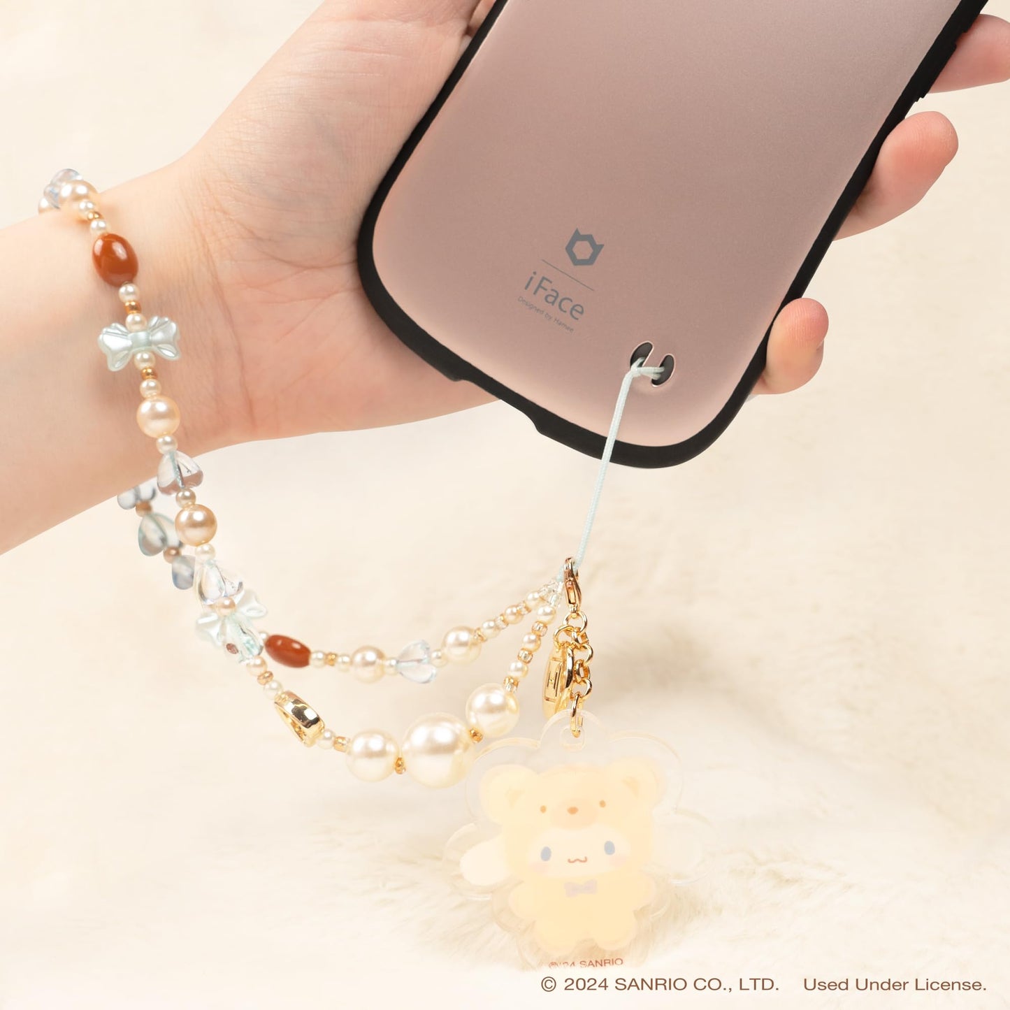 iFace Hello Kitty and Friends Beaded Wristlet Universal Charm Strap [Latte Bear Series] - Cute Wrist Strap for Cell Phone Camera Keys AirPods