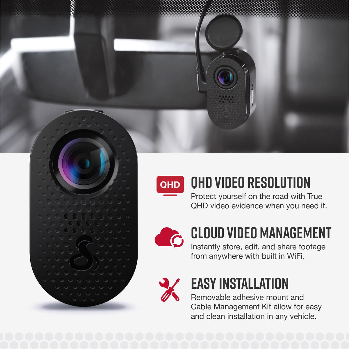 Cobra Discreet Dash Cam (SC120), QHD 1440P Video Resolution, Built-in WiFi