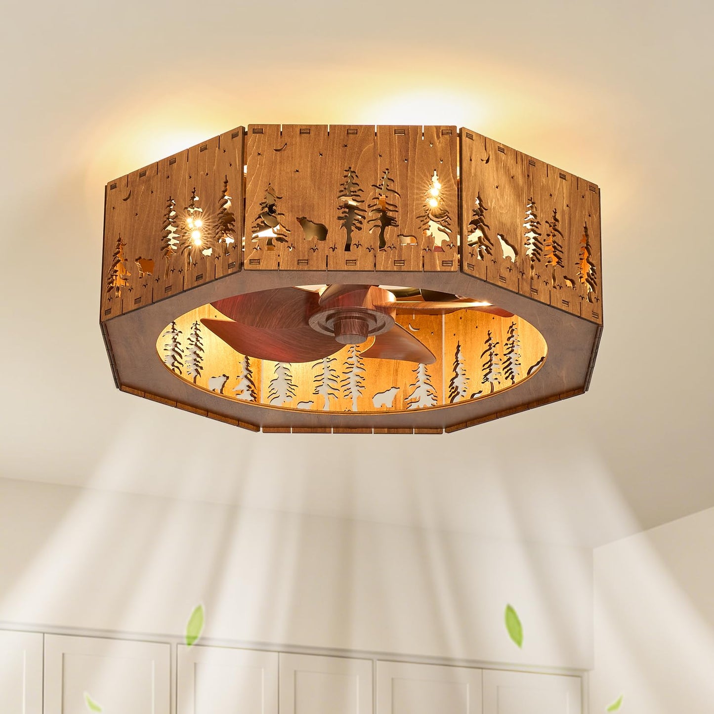 SAYTOP 20 Inch Farmhouse Wood Ceiling Fan with Lights & Remote
