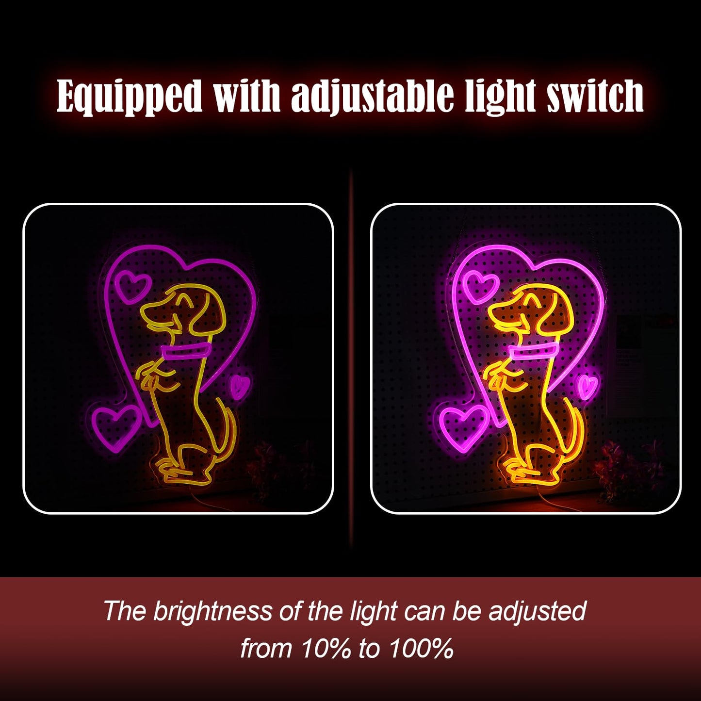 LIUOZHTEA Love Dog Neon Sign USB Powered Pink Love Neon Light for Wall Decor Dimmable LED Cute Puppy Light Up Sign for Pet Shop Bedroom Animal Party
