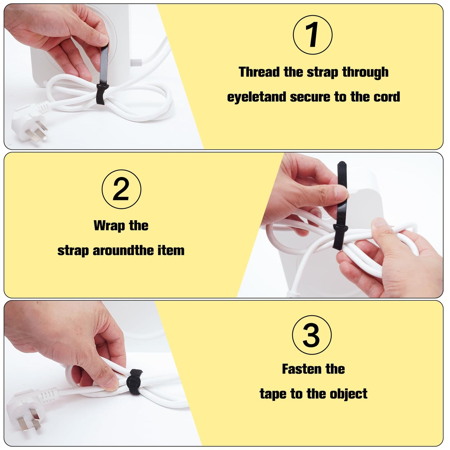 HAVE ME TD Reusable 6-Inch Fabric Cable Ties, Multi-Purpose Hook & Loop Cord Organizer, Black