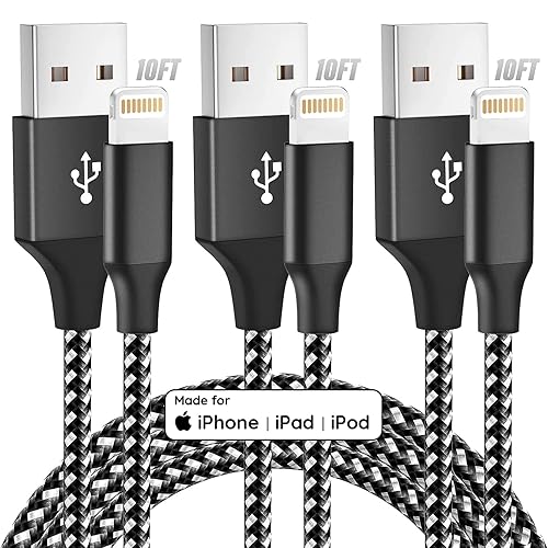 Bkayp iPhone Charger 3pack 10FT High Speed Data Sync USB Cable Long Cable Fast Charging