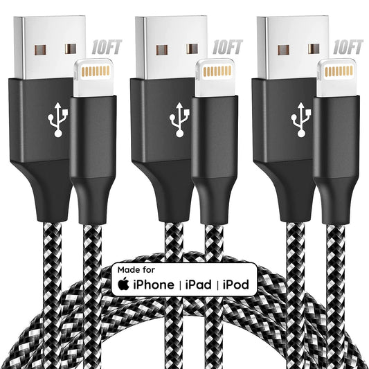 Bkayp iPhone Charger 3pack 10FT High Speed Data Sync USB Cable Long Cable Fast Charging