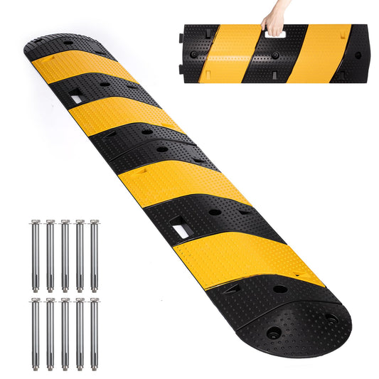 F COME Rubber Speed Bump 6 Feet Rubber Driveway Modular Heavy Duty Speed 72.4 x 12 x 2.4 Inch Cable Protector Ramp for Garage Gravel Roads Asphalt