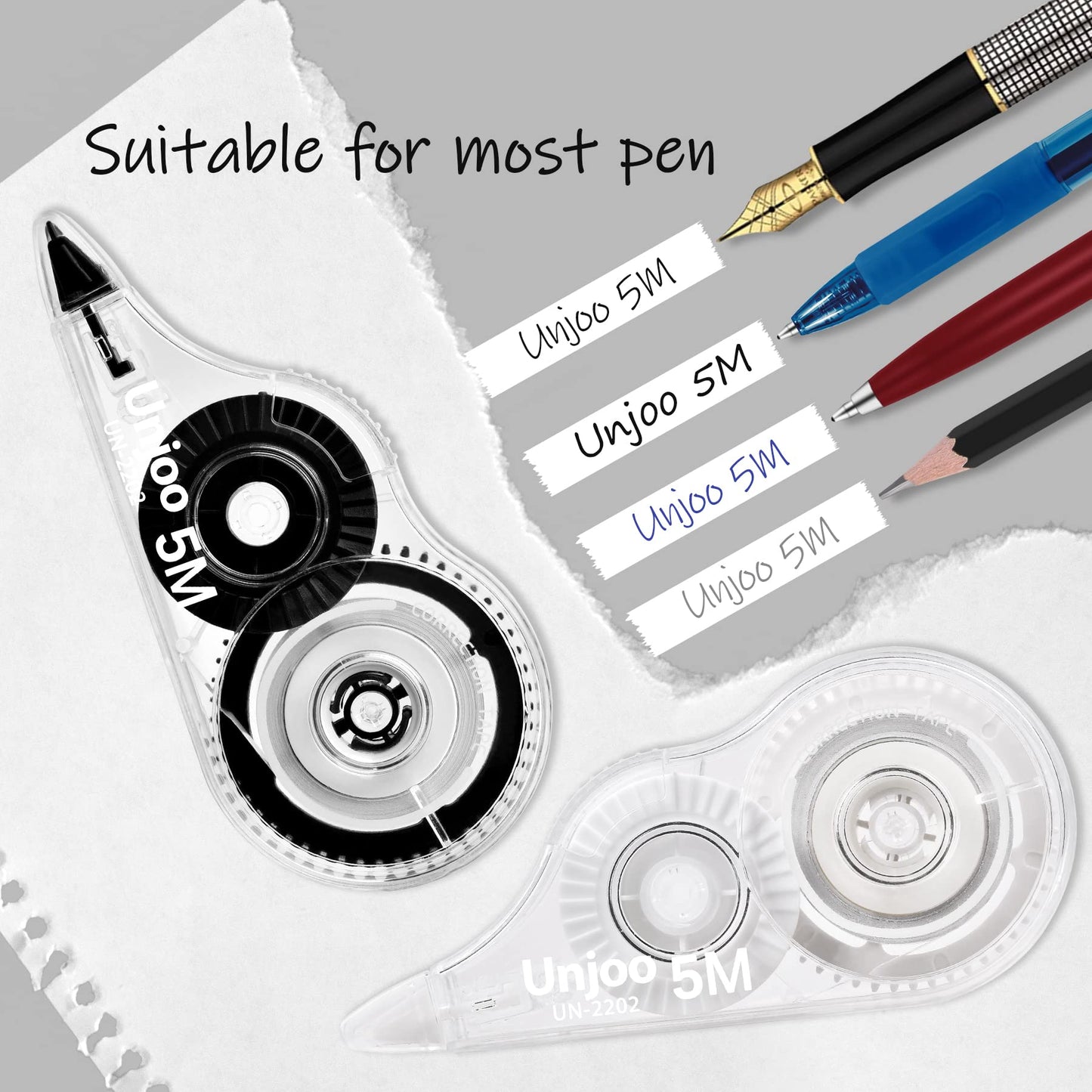 Unjoo White Correction Tape, Easy To Use Applicator for Instant Corrections Wrong Writing At Any Time, For school, Office (12pack, 5M/196" x 0.2"