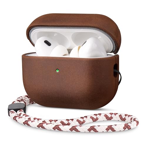 Maogoam Genuine Leather Case for AirPods Pro 3 (3rd Gen 2025) - Vintage Leather Cover, Adjustable Lanyard, Hard Shell, Develops Patina, Wireless