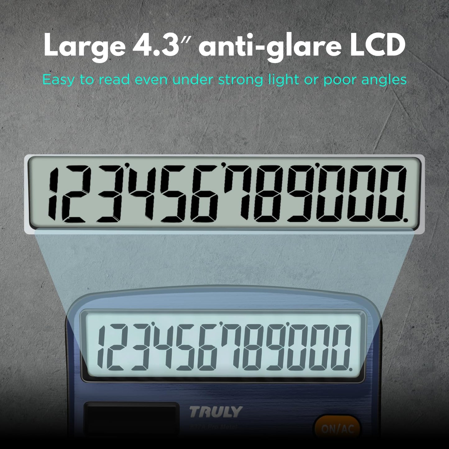 TRULY 12 Digits Desktop Calculator with Large LCD Display and Sensitive Button, Dual Solar Power and Battery, Standard Function for Office, Home