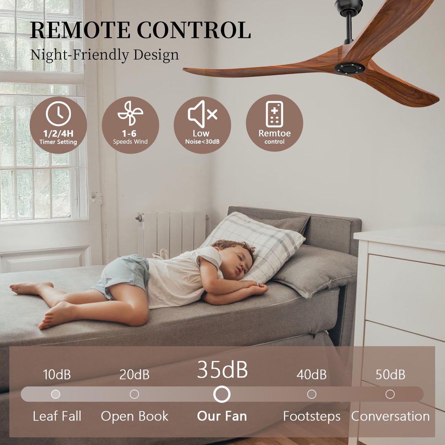 Obabala Ceiling Fan no Light,70 inch Outdoor Ceiling Fan Without Lights for Patios, 3 Blade Solid Wooden Large Propeller Ceiling Fans with Remote