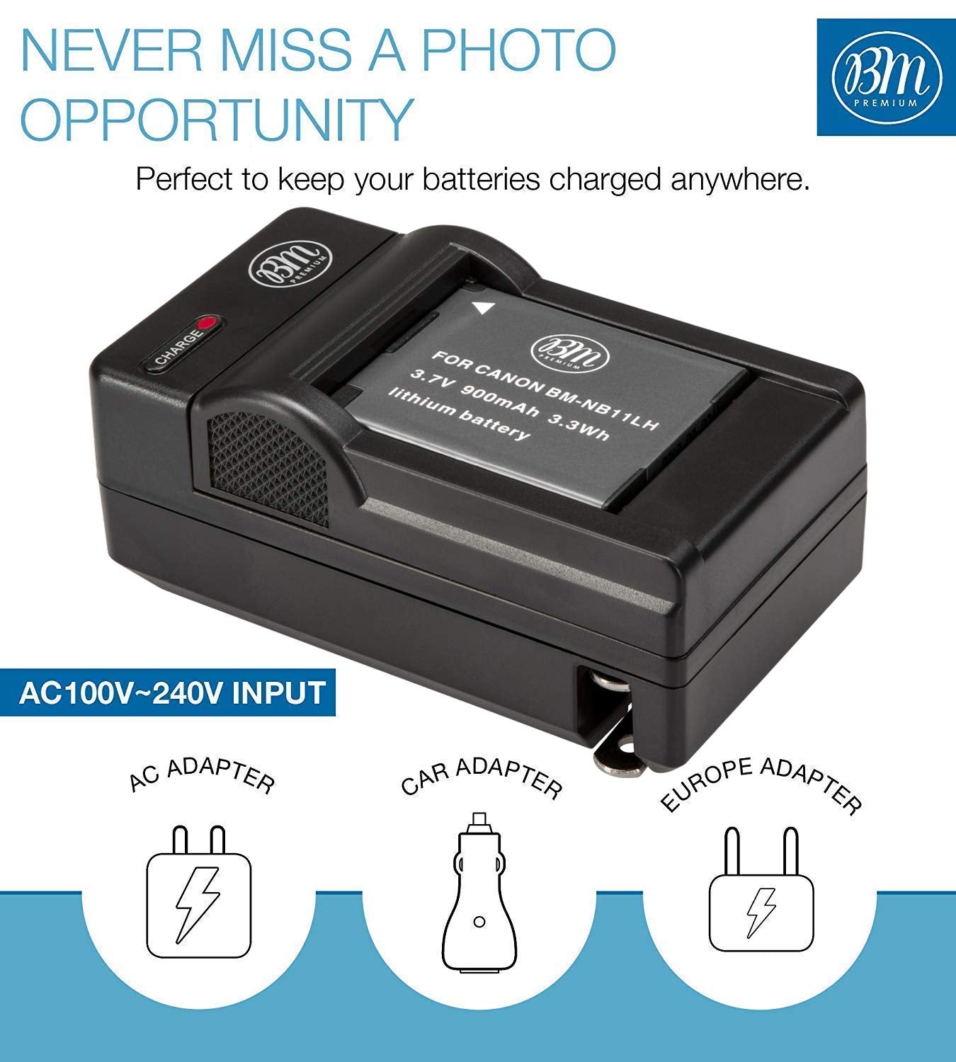 BM NB-11LH Battery and Charger for Canon Elph 110 Elph 130 Elph 140 Elph 150 Elph 160 Elph 170 Elph 180 Elph 190 Elph 320 Elph 340 Elph 350 Elph 360