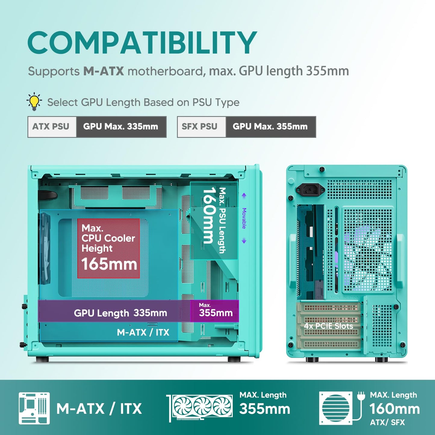 Vetroo M06 Micro-ATX/Mini-ITX Gaming PC Case, Compact High Airflow Mesh Mid Tower, Supports 5×120mm Fans & 240mm Liquid Cooling, GPU Up to 355mm