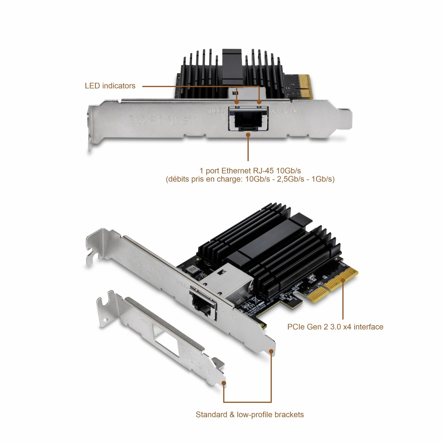 TRENDnet 10G PCIe Network Adapter, TEG-10GECTX, Convert a PCI Express Slot Into a 10 Gigabit Ethernet Port, 802.1Q VLAN Tagging, Windows and Windows