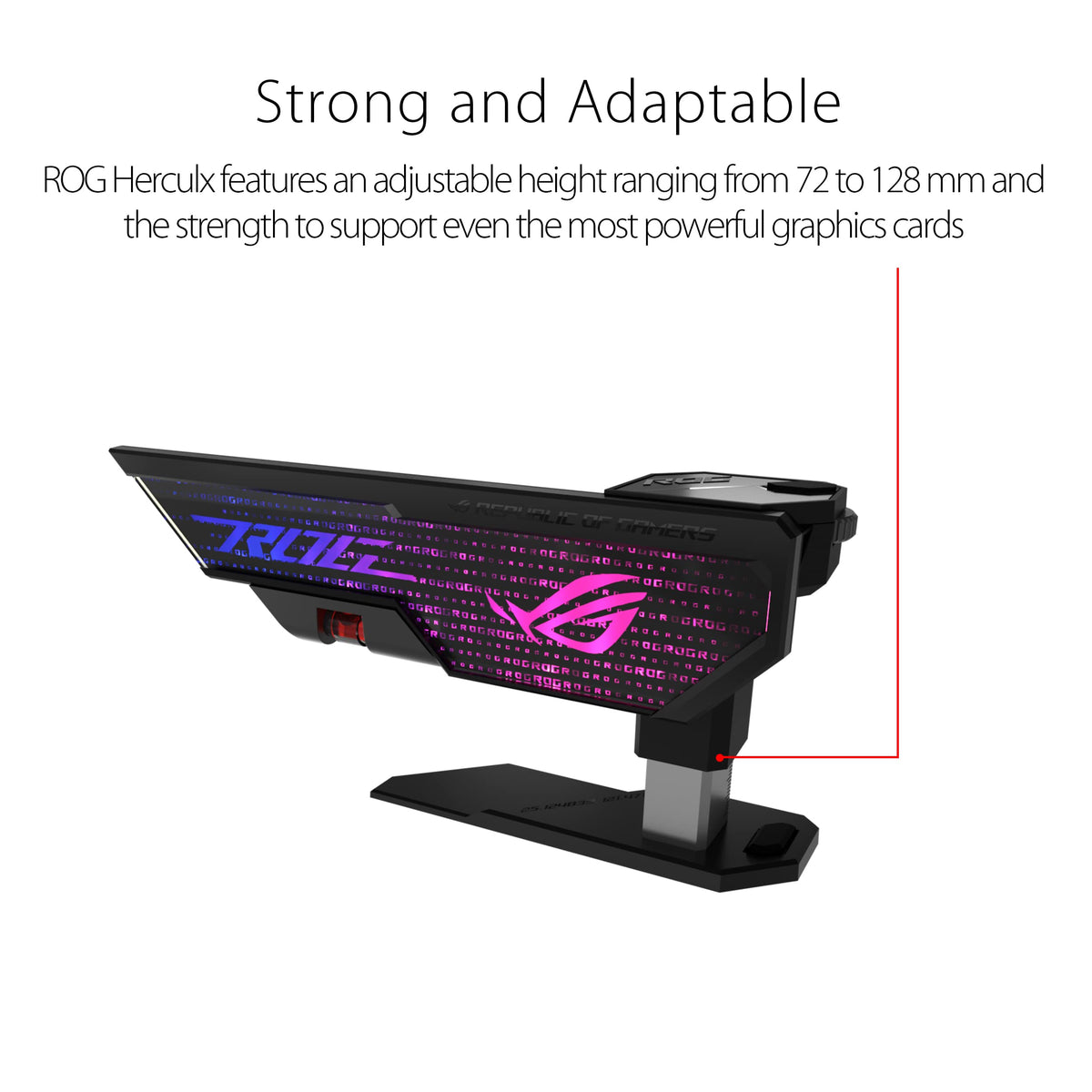 ASUS ROG Herculx GPU Anti-Sag Holder, Solid Zinc Alloy Construction, Easy Toolless Installation, Included Spirit Level, Adjustable Height, Wide