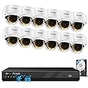 PANOOB 16 Channel Security Camera System, 12x 8MP IK10 Vandal Proof Dome Camera Outdoor, Human Vehicle Detection, Color Night Vision, 2 Way Audio 24-7