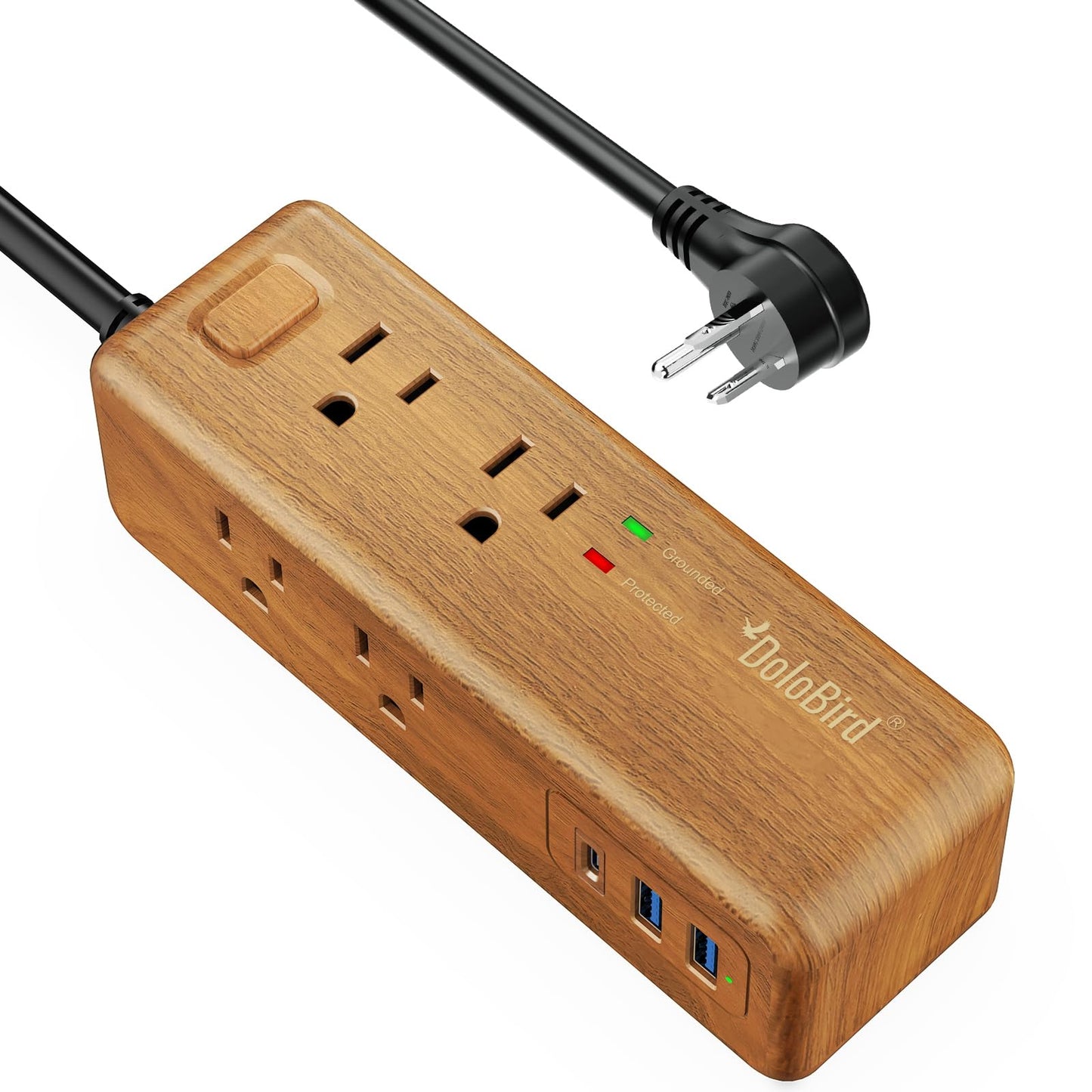 Power Strip Surge Protector 8 Outlet with 2 USB-A+1USB-C Ports Charging Station Long Extention Cord Right Angle Flat Plugs Circuit Breaker for Home