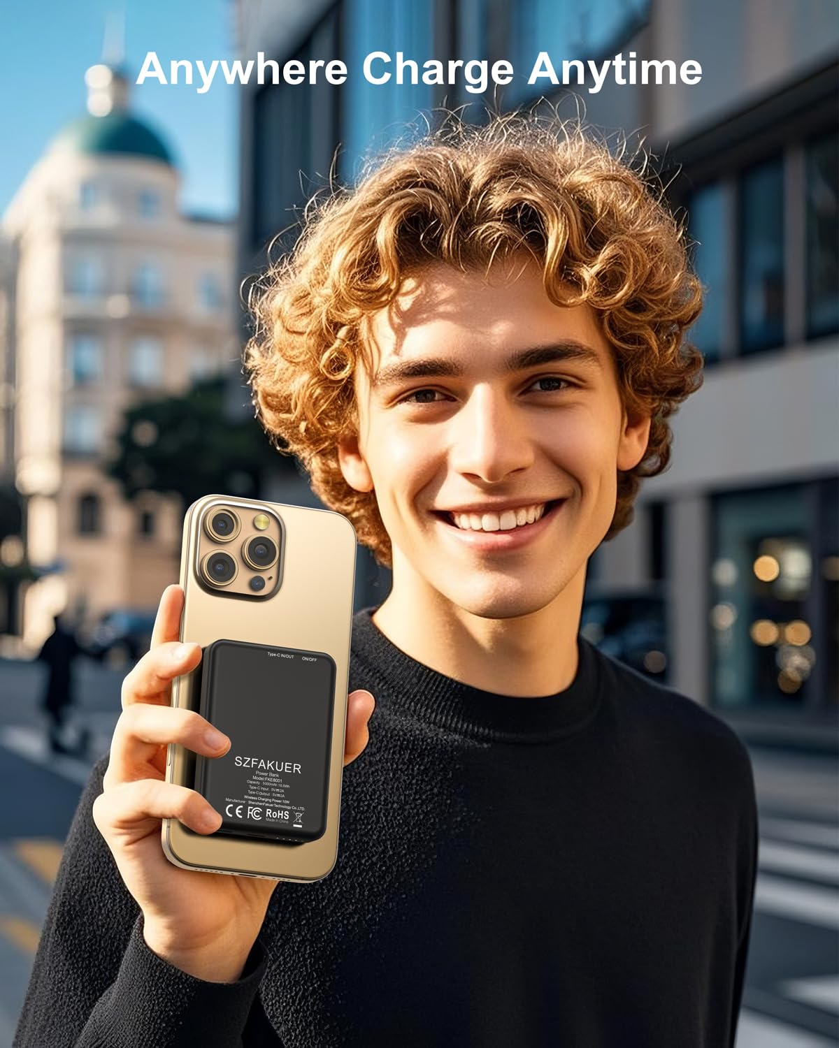 Szfakuer 5000mAh Magnetic Portable Charger, Ultra Slim Magnetic Power Bank with USB-C Cable Compatible with iPhone 17/16/15/14/13/12 Series