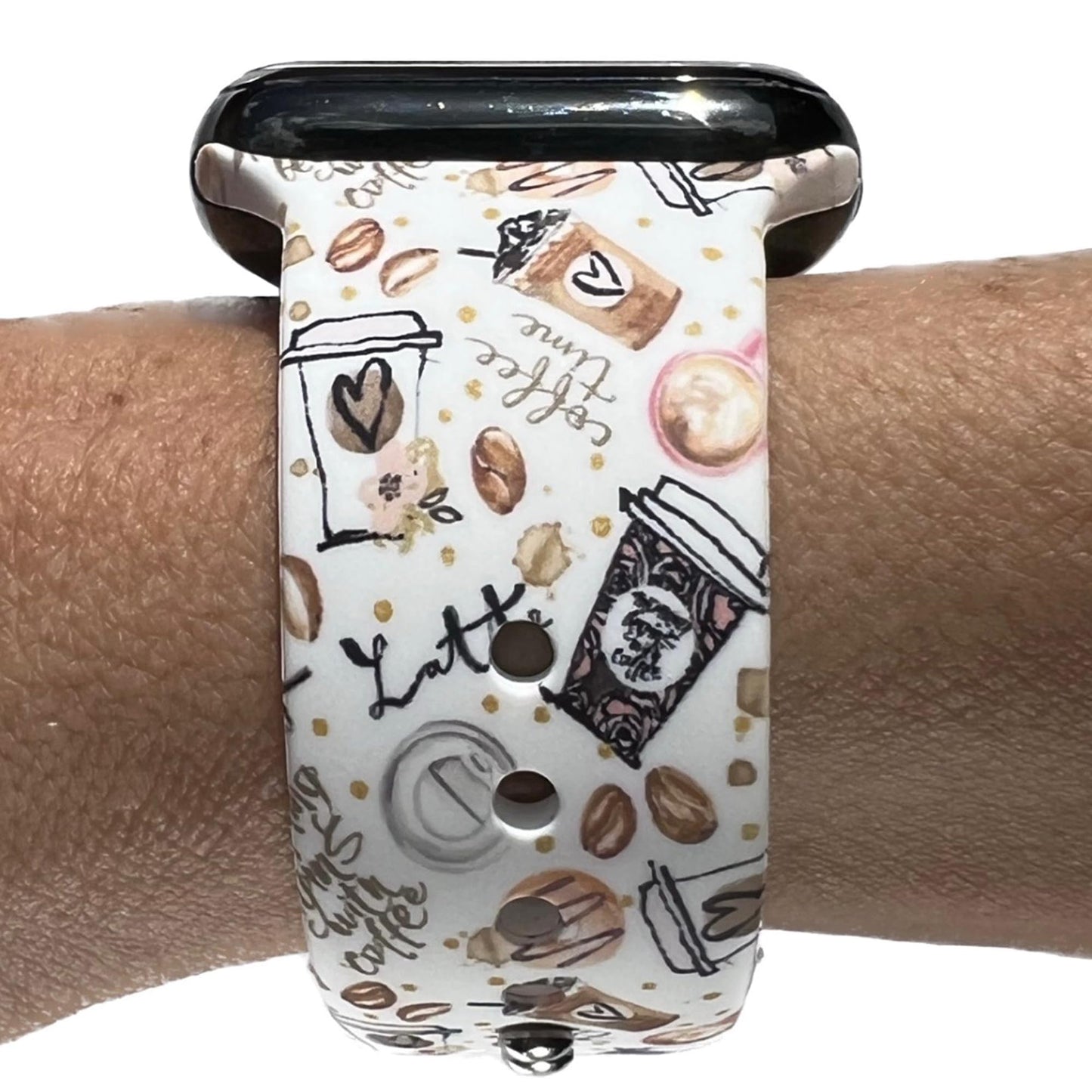 Lux Bands Smart Watch Bands for Women, Coffee Printed Silicone Watch Band, (38-41mm Small/Medium) Ladies Watch Strap Compatible with Smartwatches